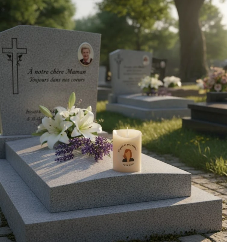Bougie LED personnalisée Deuil, funérailles, décès, hommage à un defunt