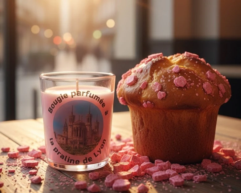 Petite bougie parfumée praline rose de Lyon