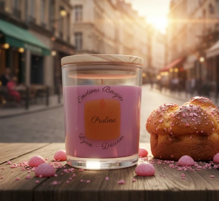 Bougie parfumée à la praline rose de Lyon